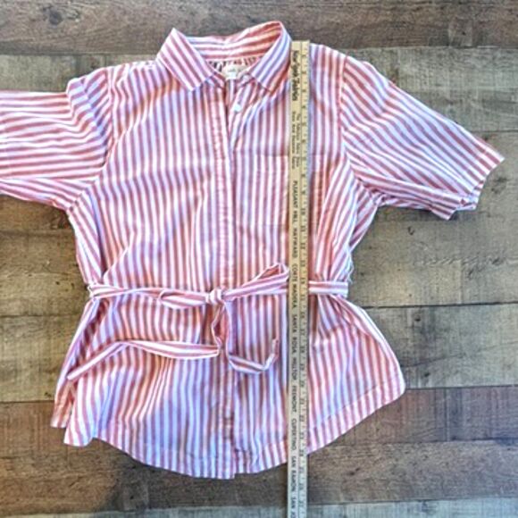 Anthropologie Isabelle Sinclair Wellesley Red White Striped Belted Top Small - Picture 10 of 11